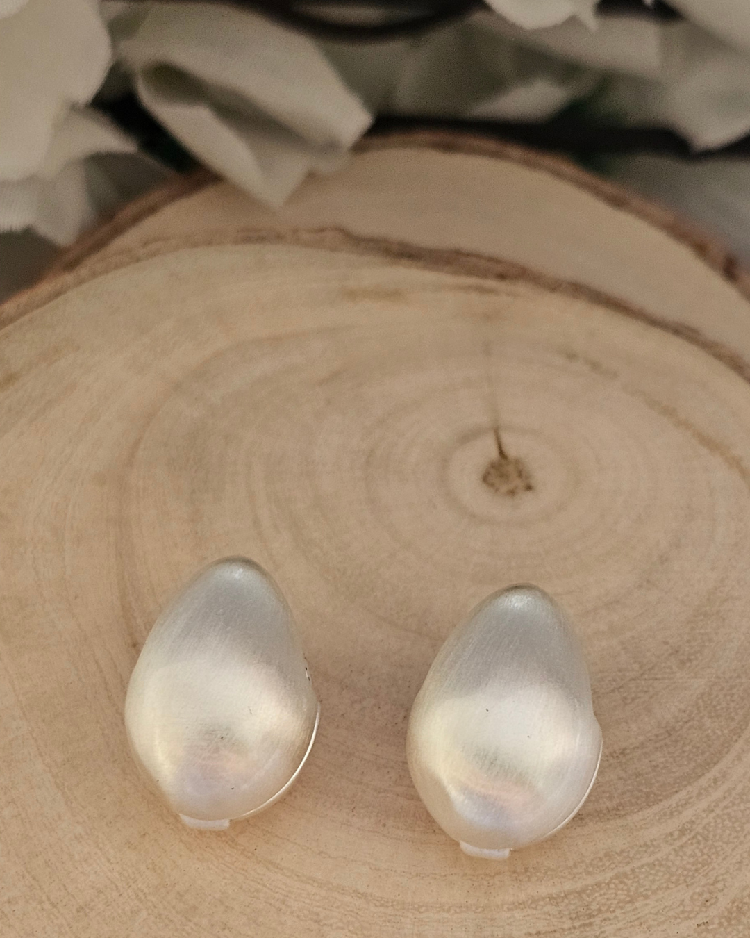 Matte Silver Organic Teardrop Earrings