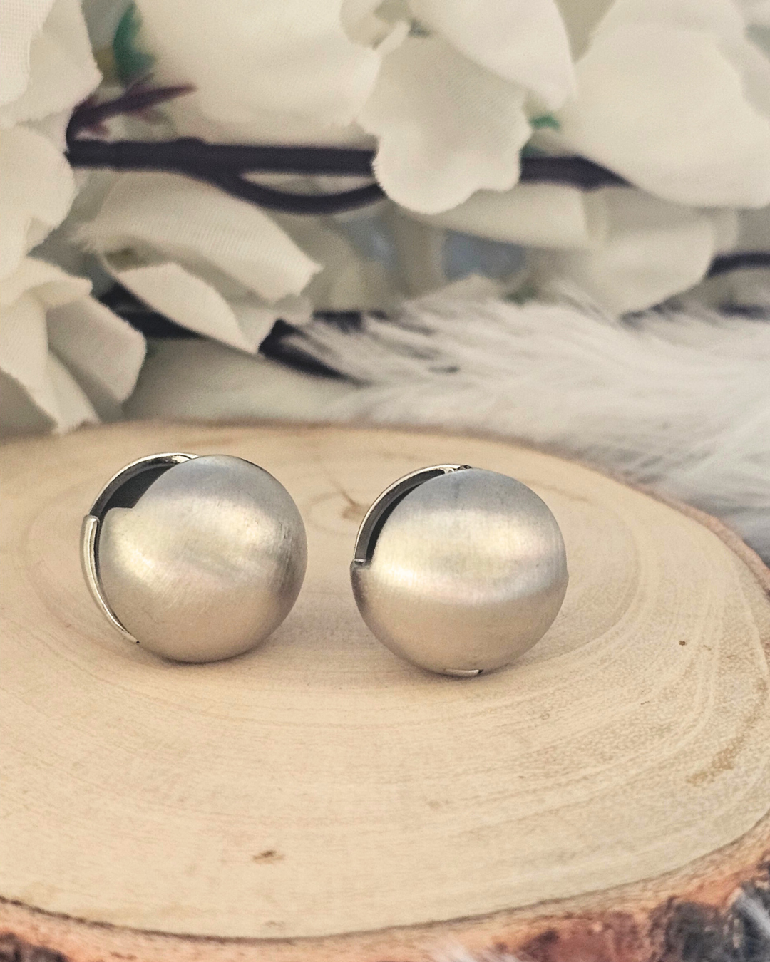 Matte Silver Dome Earrings