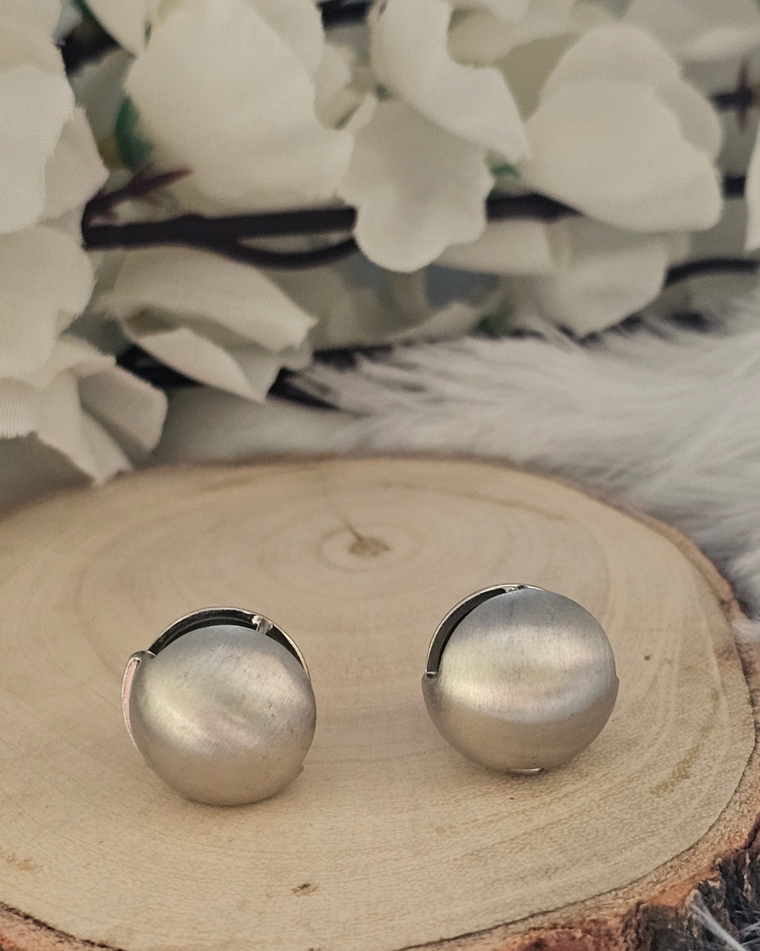 Matte Silver Dome Earrings