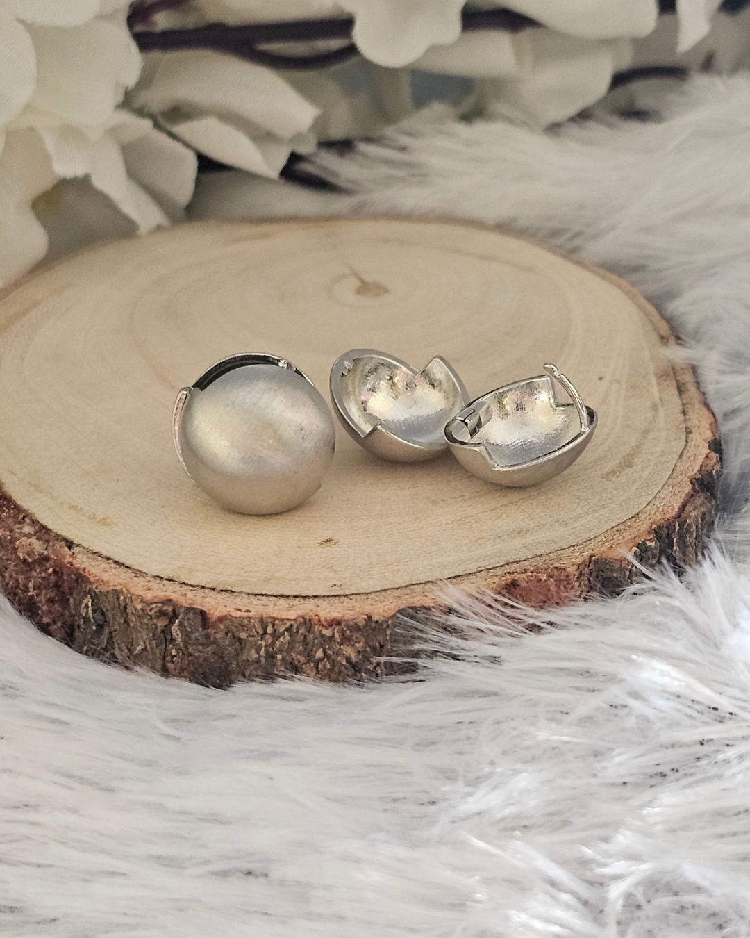 Matte Silver Dome Earrings