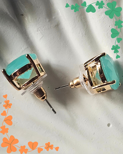Mint Green Faceted Stud Earrings