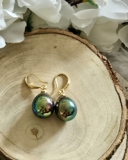 Iridescent Drop Earrings with Gold Hooks