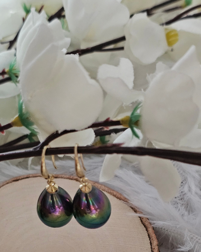 Iridescent Drop Earrings with Gold Hooks