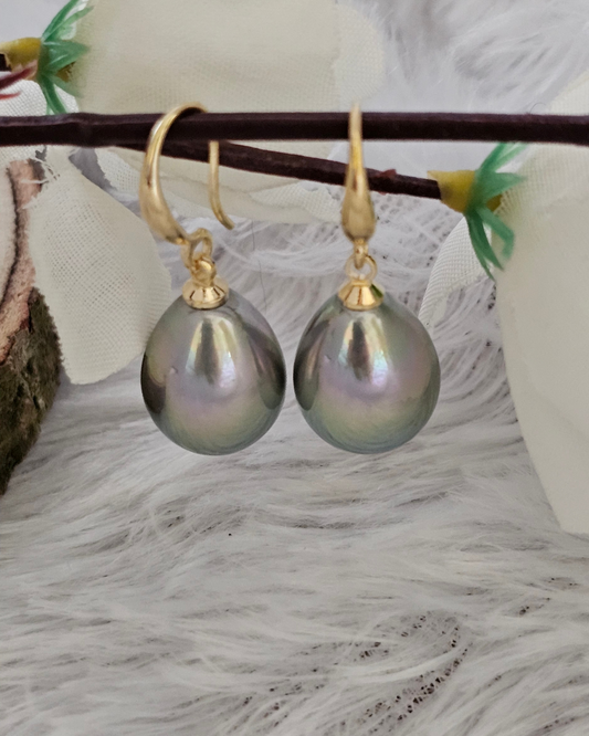 Elegant Teardrop Earrings with Iridescent Finish and Gold Hook