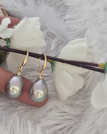 Elegant Teardrop Earrings with Iridescent Finish and Gold Hook