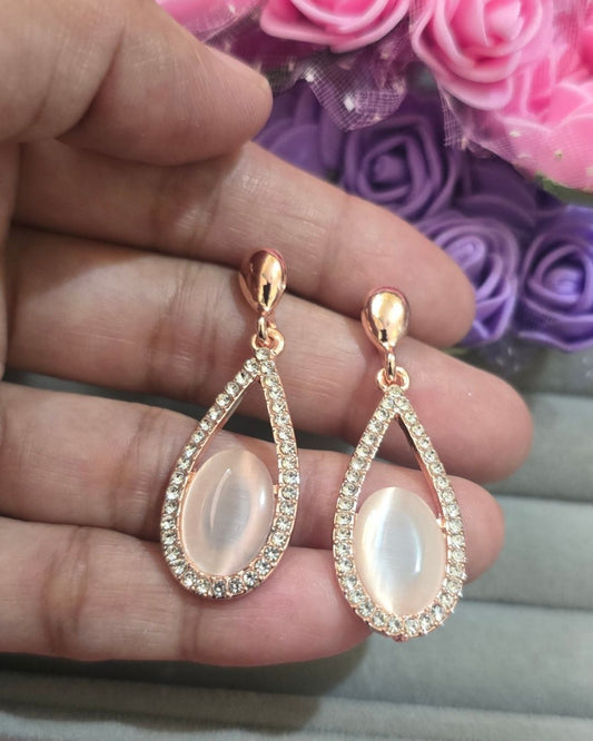 Rose Gold Teardrop Cat Eye Zirconia Earrings