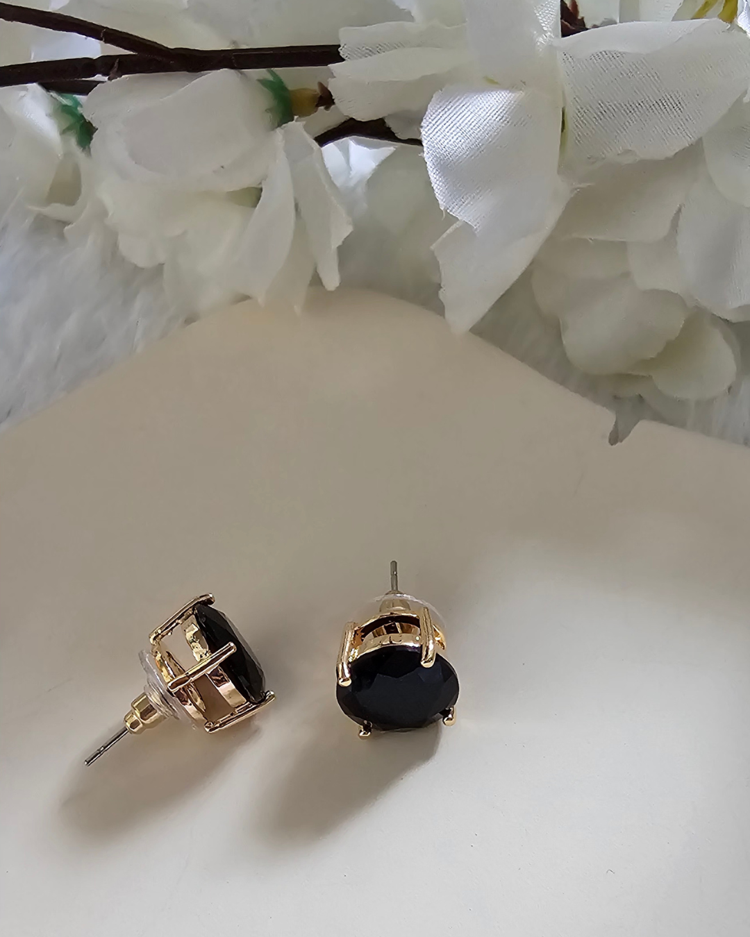 Black Gemstone Stud Earrings