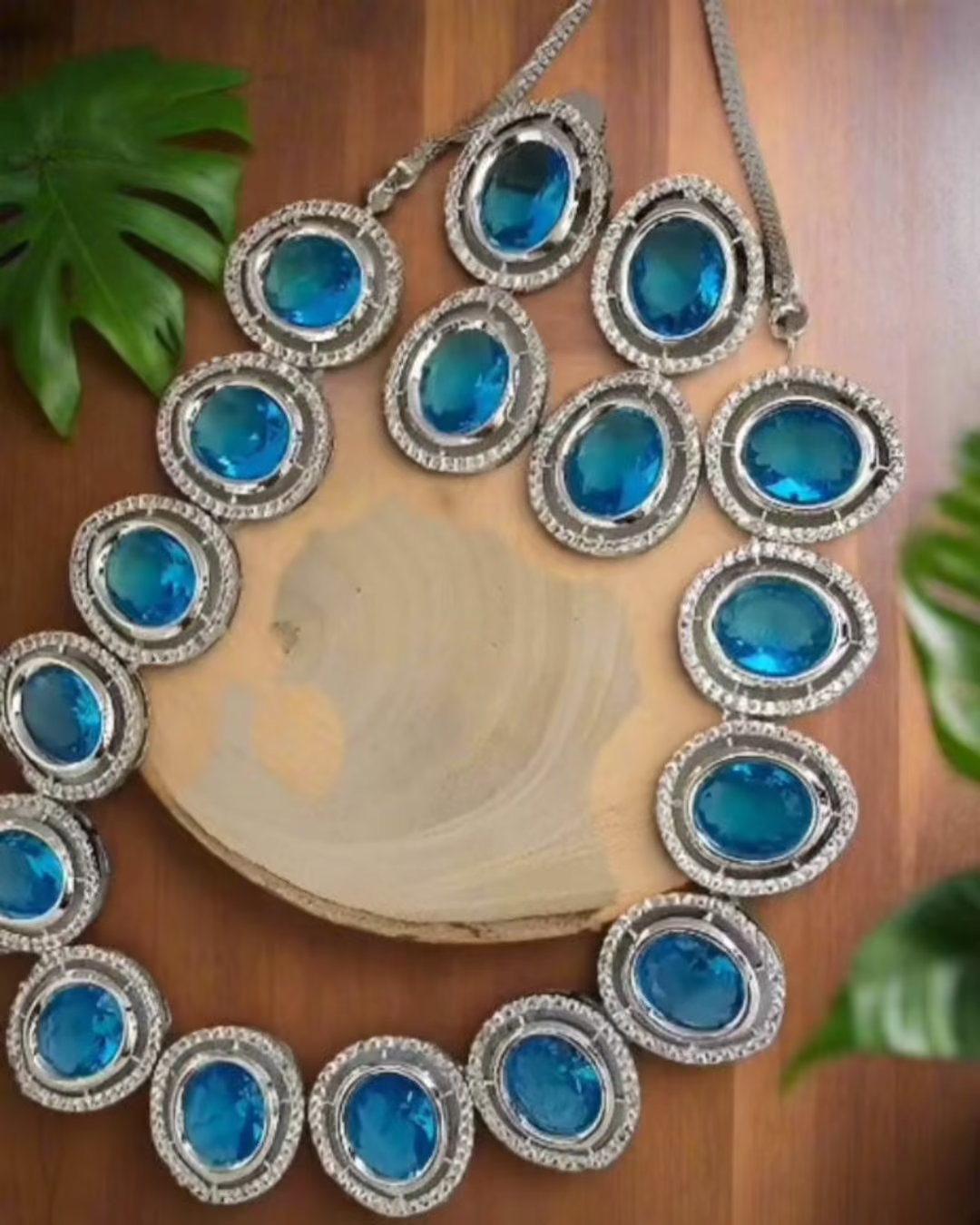 Blue Opal Cubic Zirconia Necklace & Earrings Set