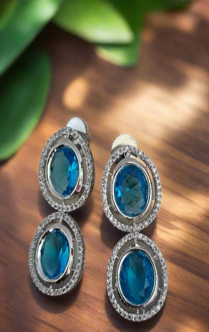 Blue Opal Cubic Zirconia Necklace & Earrings Set