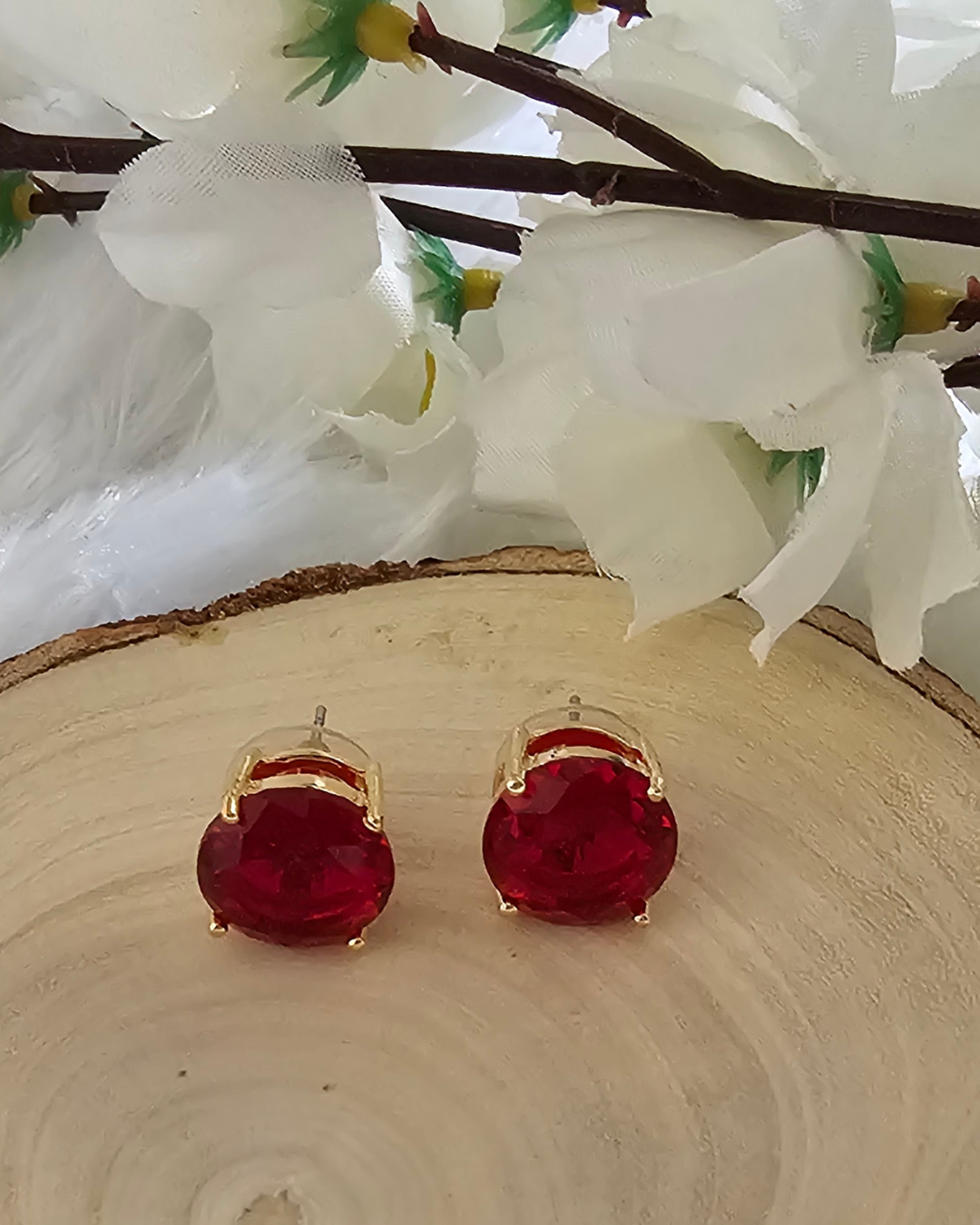 Red Gemstone Stud Earrings