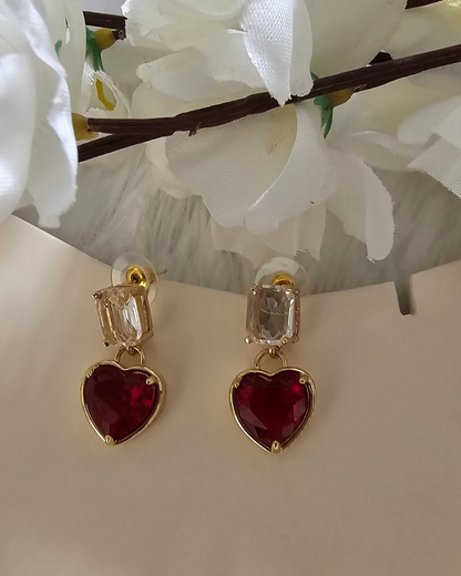 Red Heart Gemstone Drop Earrings