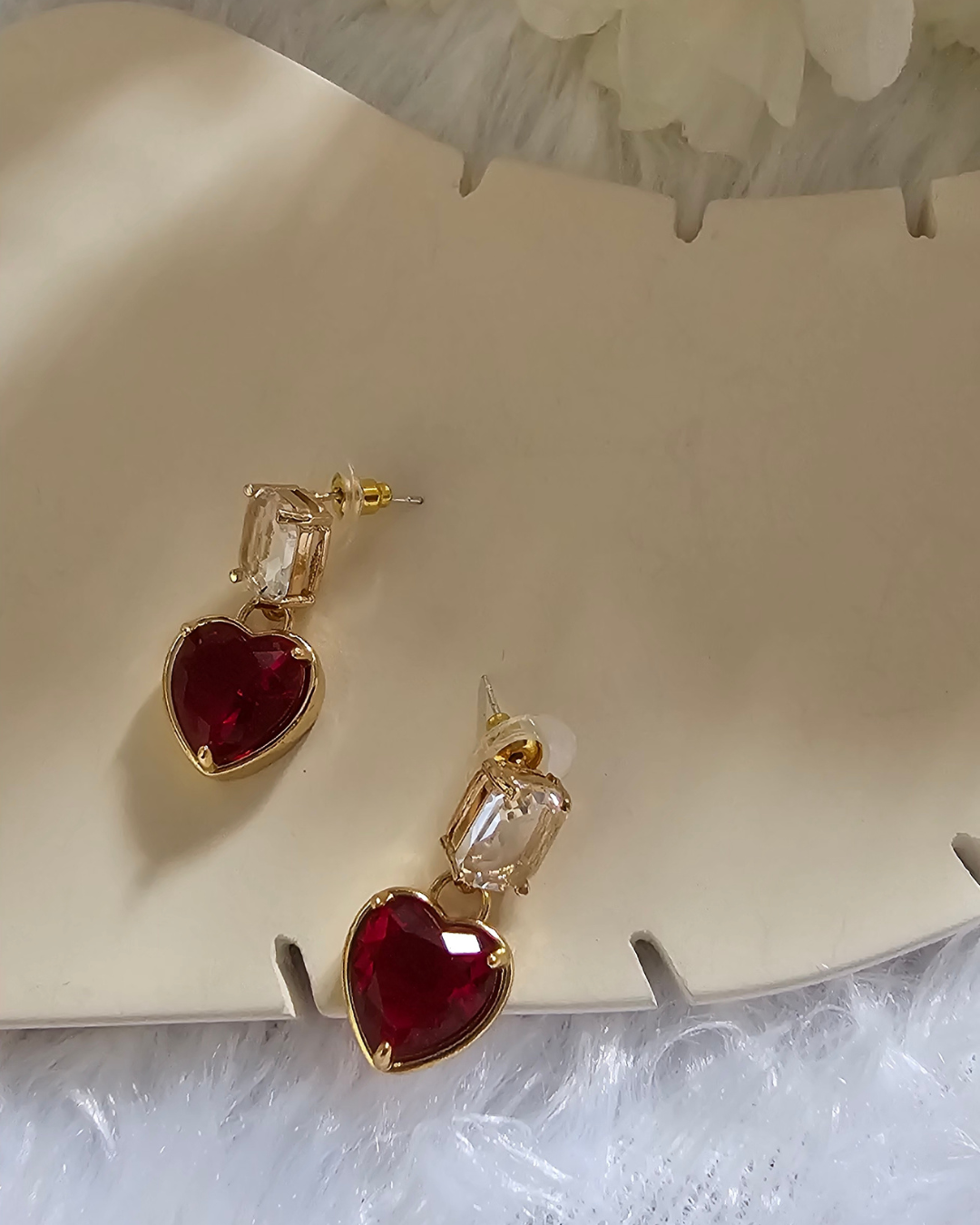 Red Heart Gemstone Drop Earrings