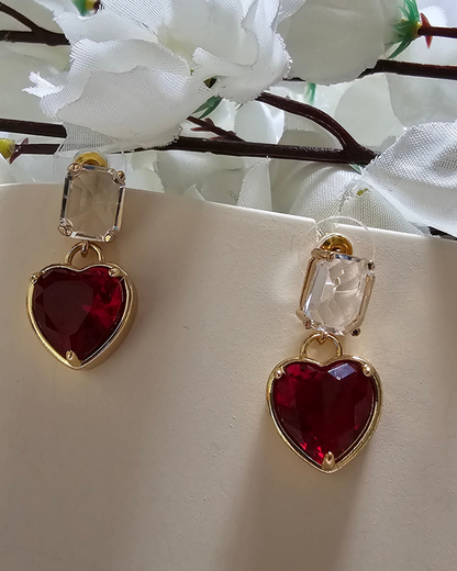 Red Heart Gemstone Drop Earrings