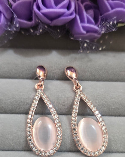 Rose Gold Teardrop Cat Eye Zirconia Earrings
