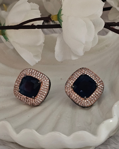 Midnight Blue Gemstone and Rhinestone Stud Earrings
