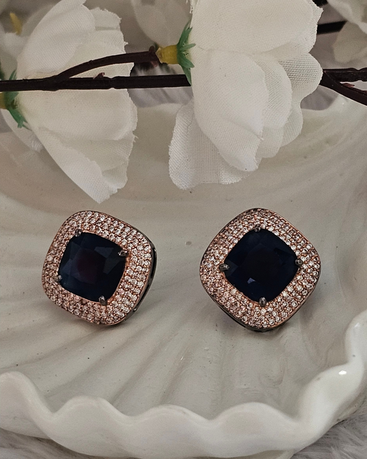Midnight Blue Gemstone and Rhinestone Stud Earrings
