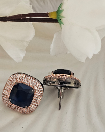 Midnight Blue Gemstone and Rhinestone Stud Earrings