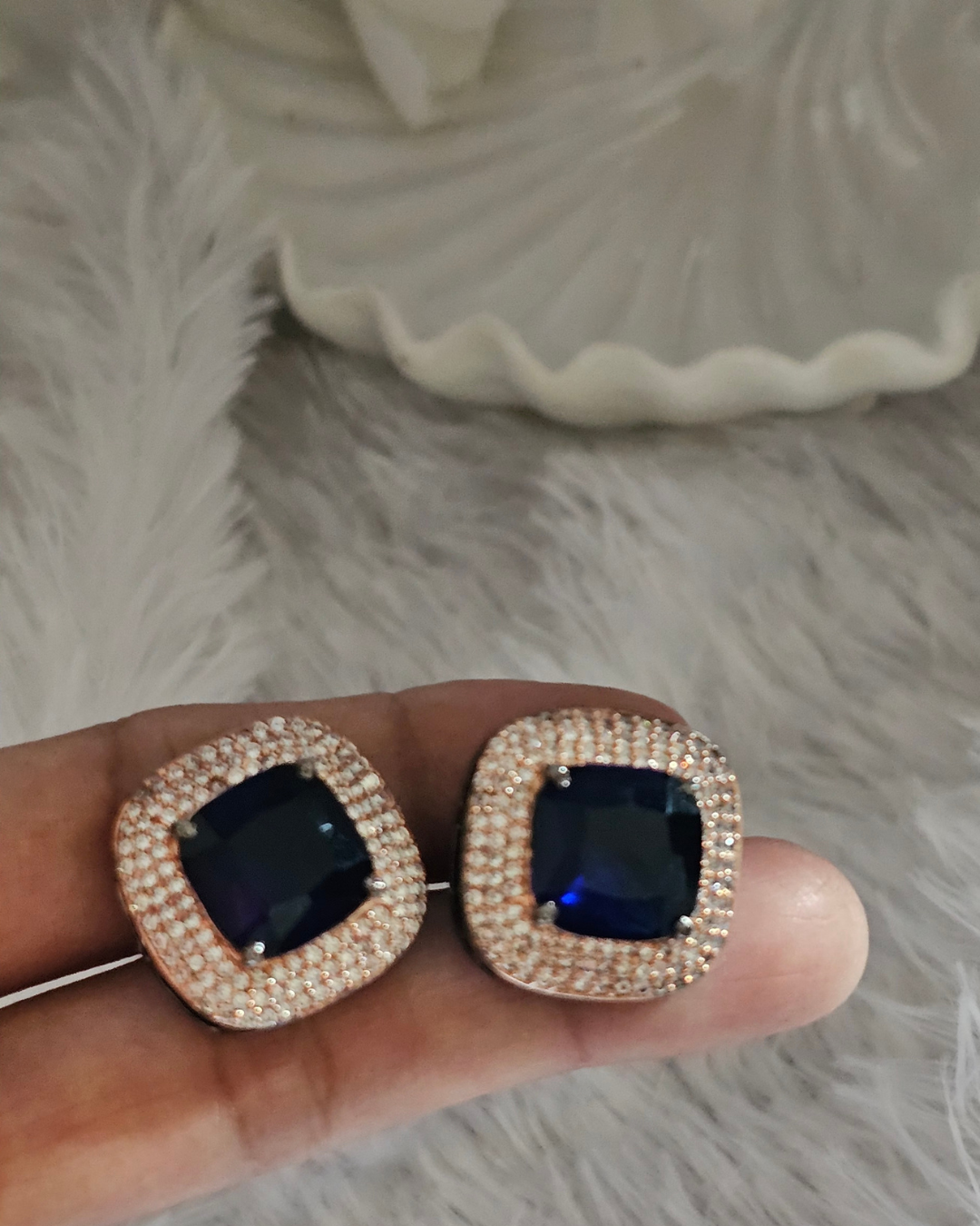 Midnight Blue Gemstone and Rhinestone Stud Earrings