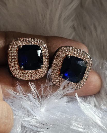 Midnight Blue Gemstone and Rhinestone Stud Earrings