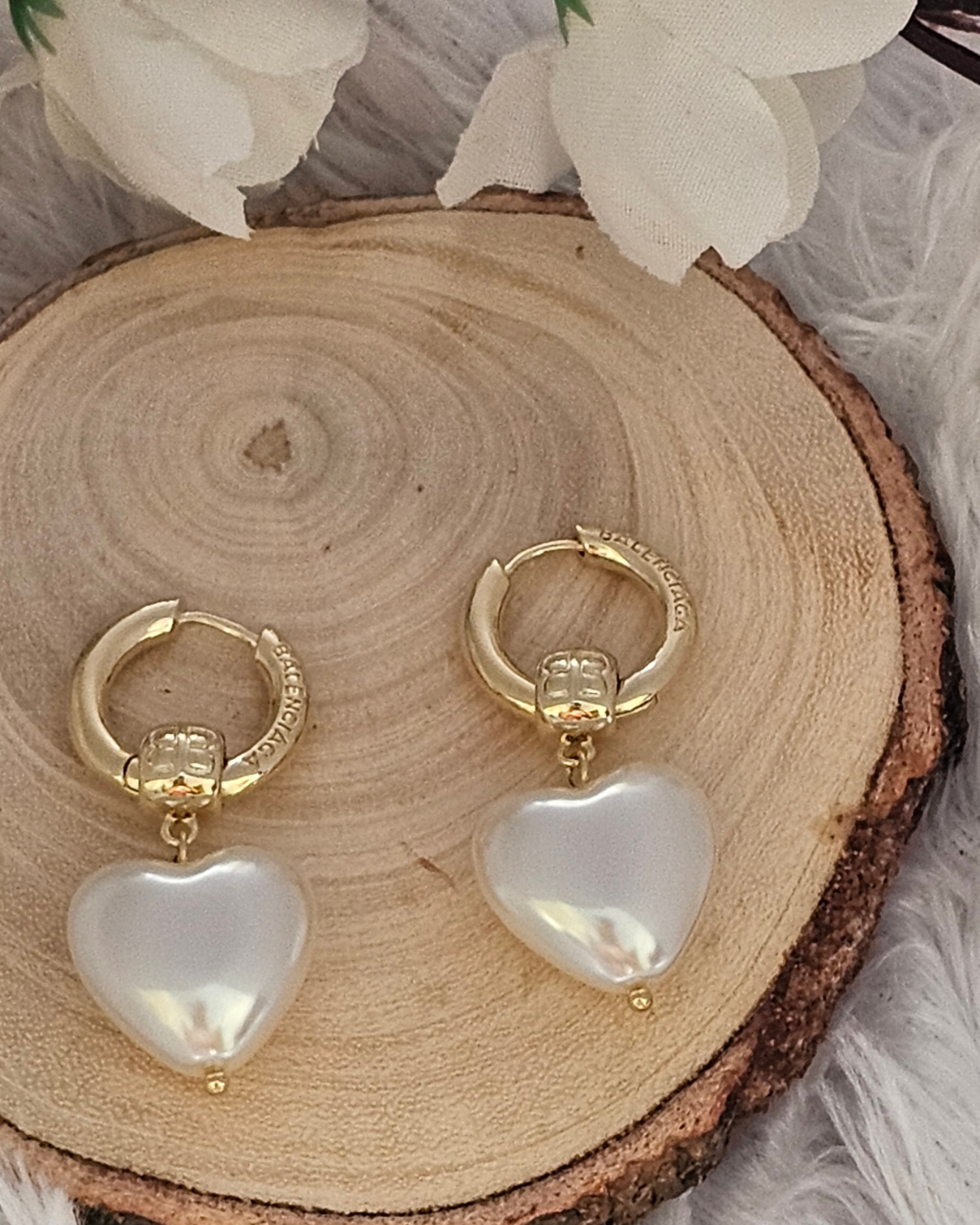 Heart-Shaped Pearl Drop Hoop Earrings