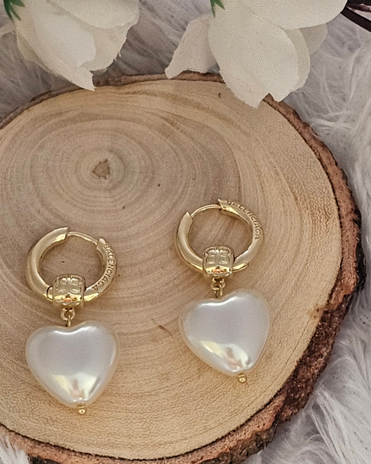 Heart-Shaped Pearl Drop Hoop Earrings