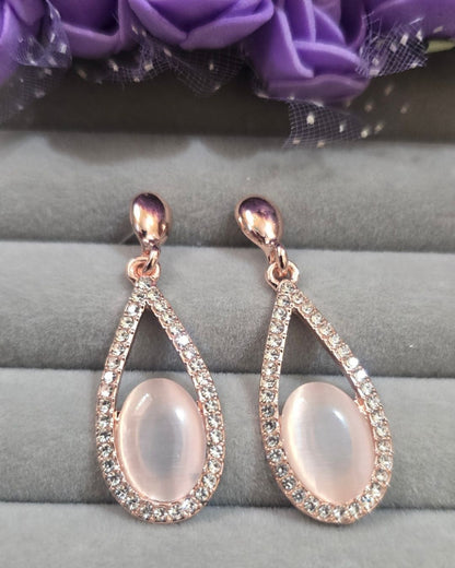 Rose Gold Teardrop Cat Eye Zirconia Earrings