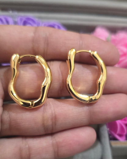 Anti-Tarnish Gold-Tone Sculpted Wavy Hoop Earrings