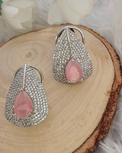 Teardrop Pink Gemstone and Crystal Stud Earrings