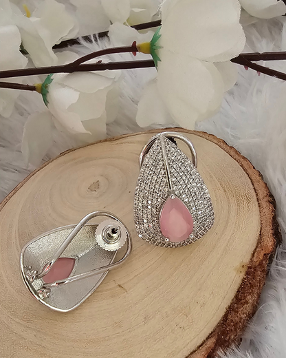 Teardrop Pink Gemstone and Crystal Stud Earrings