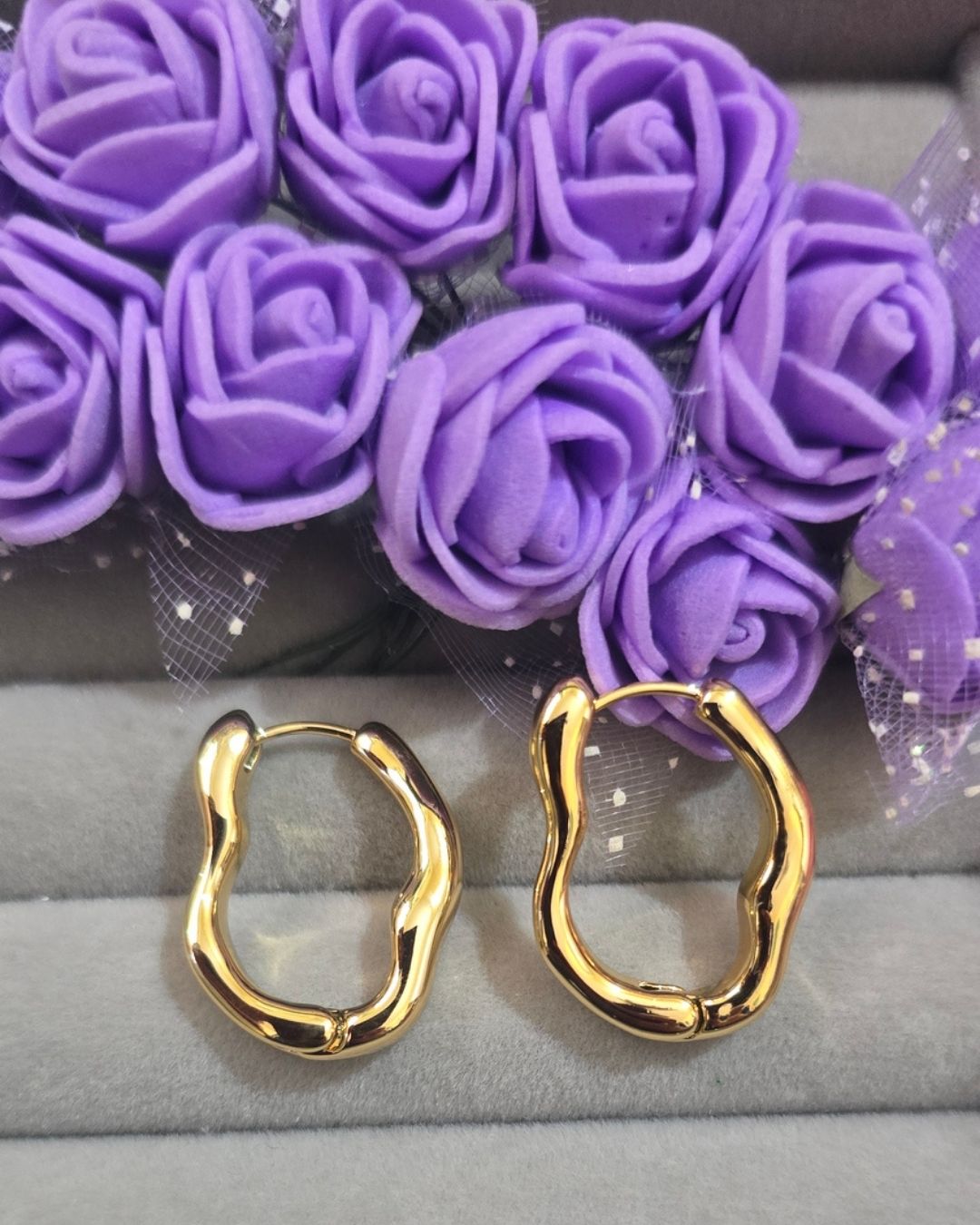 Anti-Tarnish Gold-Tone Sculpted Wavy Hoop Earrings