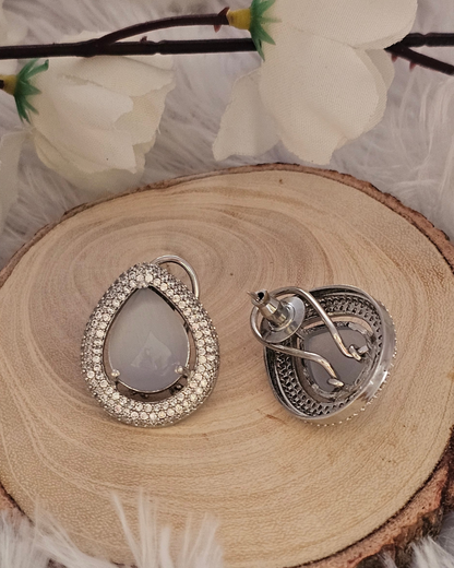 Teardrop Gray Gemstone and Crystal Stud Earrings