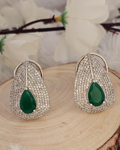 Teardrop Green Gemstone and Crystal Stud Earrings