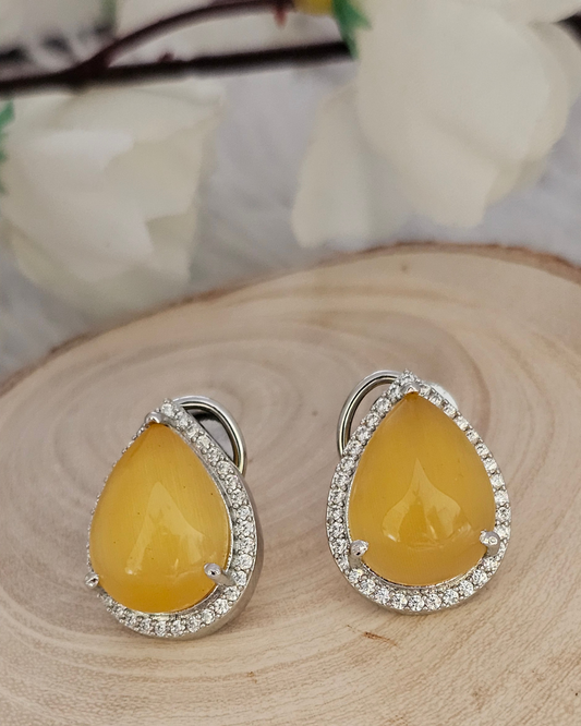Teardrop Yellow Gemstone and Crystal Stud Earrings
