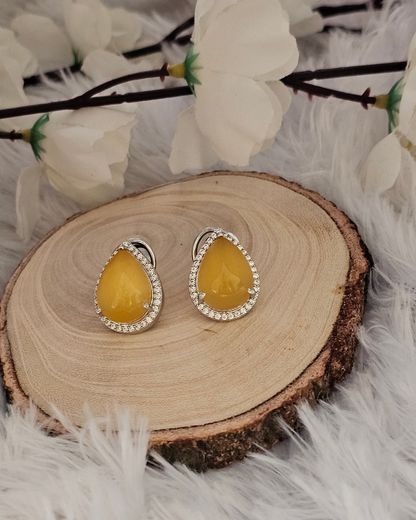 Teardrop Yellow Gemstone and Crystal Stud Earrings
