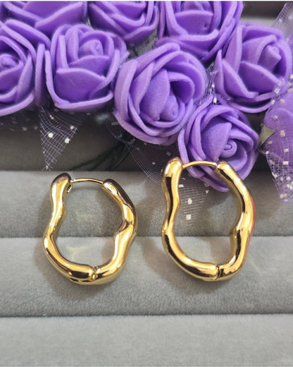 Anti-Tarnish Gold-Tone Sculpted Wavy Hoop Earrings