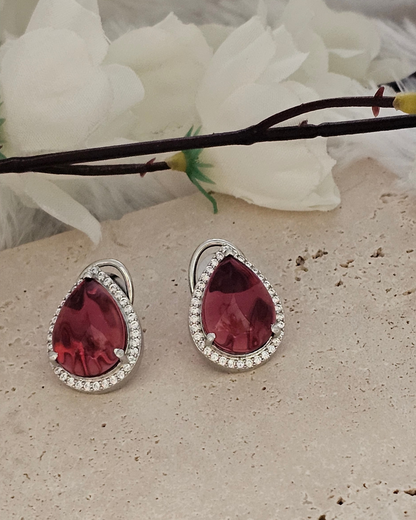 Teardrop Red Gemstone and Zirconia Stud Earrings