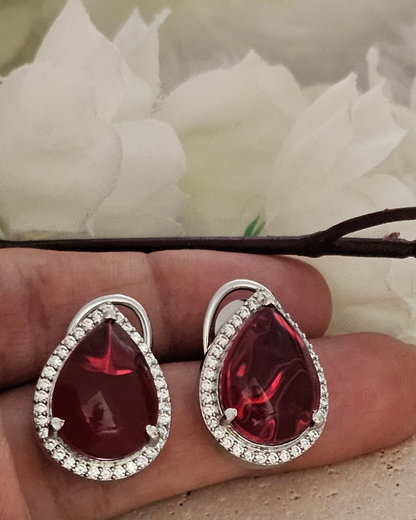 Teardrop Red Gemstone and Zirconia Stud Earrings