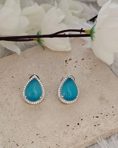 Teardrop Turquoise Gemstone and Zirconia Stud Earrings