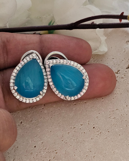 Teardrop Turquoise Gemstone and Zirconia Stud Earrings
