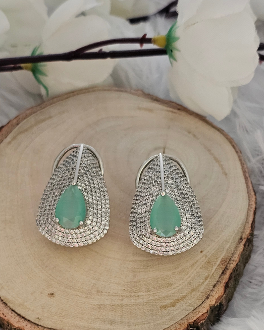 Teardrop Mint Green Gemstone and Zirconia Stud Earrings