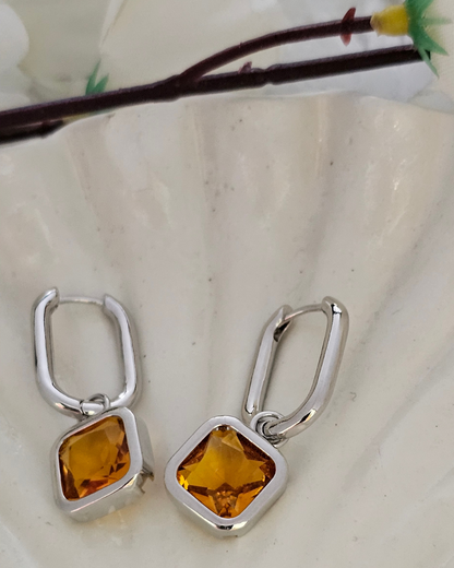 Square-Cut Amber Gemstone Drop Earrings