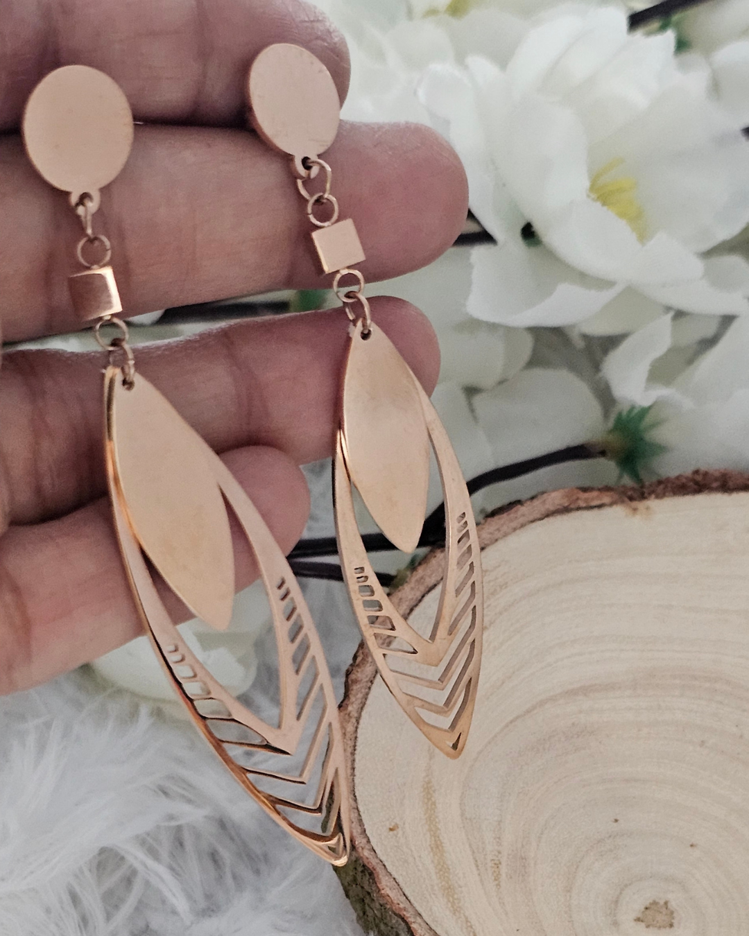 Rose Gold Geometric Drop Earrings