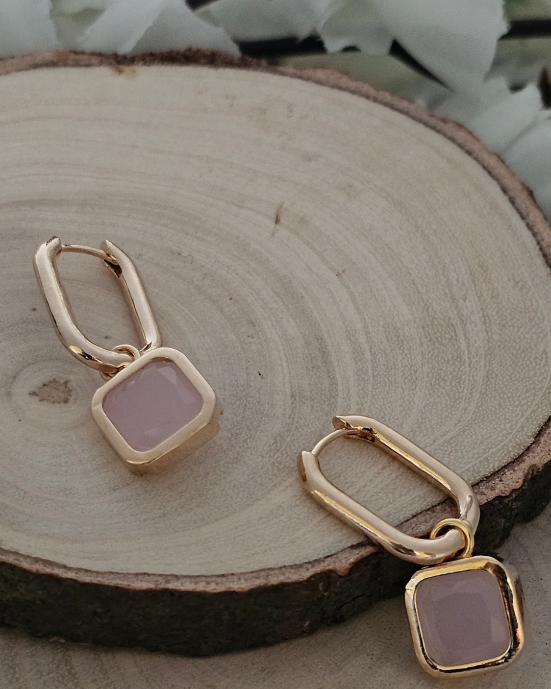 Square-Cut Soft Pink Gemstone Drop Earrings