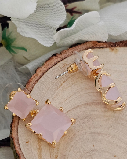 Double Square-Cut Soft Pink Gemstone Stud Earrings