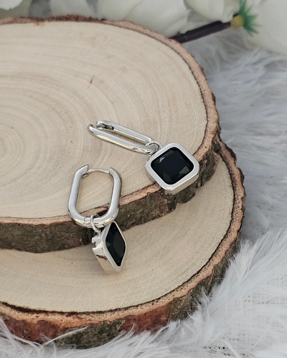 Square-Cut Black Gemstone Drop Earrings