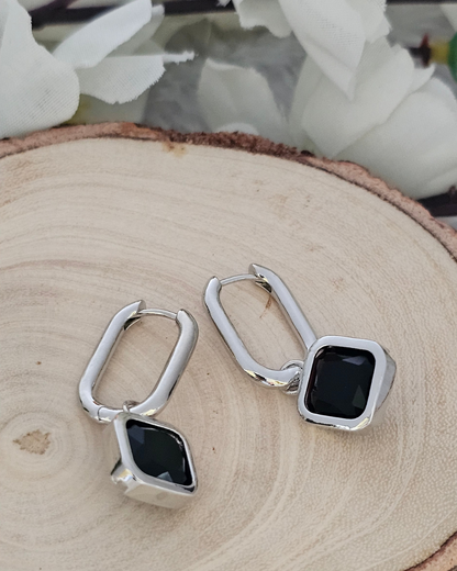 Square-Cut Black Gemstone Drop Earrings
