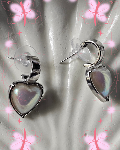 White Heart Drop Earrings