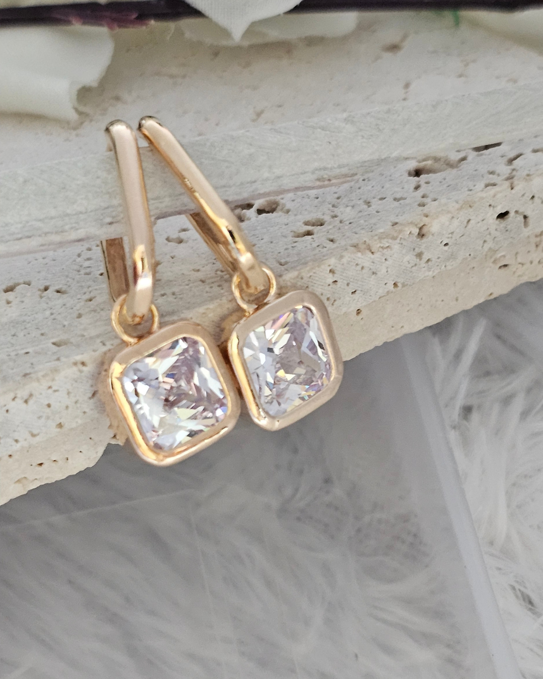 Square-Cut Clear Gemstone Drop Earrings