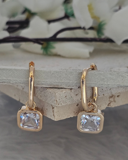 Square-Cut Clear Gemstone Drop Earrings