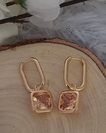 Square-Cut Peach Gemstone Drop Earrings